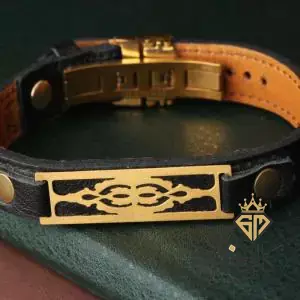 دستبند چرم و طلا مردانه جدید 