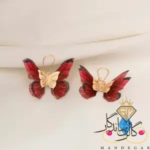 گوشواره طلا پروانه پارچه ای قرمز