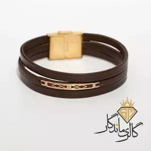 دستبند طلا چرمی قهوه ای لوزی
