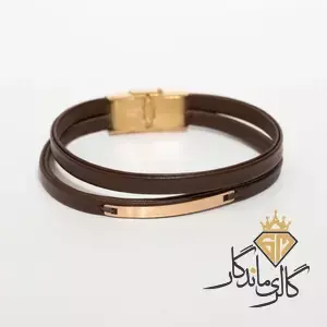 دستبند طلا چرمی قهوه ای پارسی