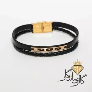 دستبند طلا چرم مشکی پارسی
