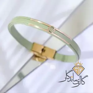 دستبند طلا چرم سبز گل 