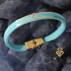 دستبند طلا چرمی آبی 