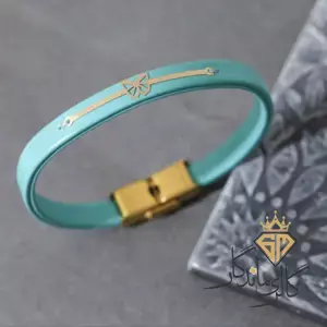 دستبند طلا چرمی آبی پروانه 