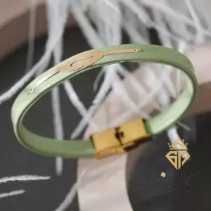 دستبند طلا چرمی سبز پرک 