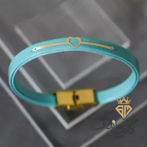 دستبند طلا چرمی آبی قلب 
