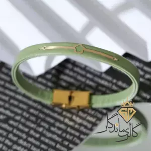 دستبند طلا چرمی گل سبز